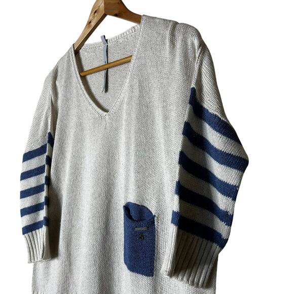 cop. copine Sweater Lagenlook Nautical 3/4 Sleeve Blue Ivory San‎ Francisco Sz M - Picture 3 of 9